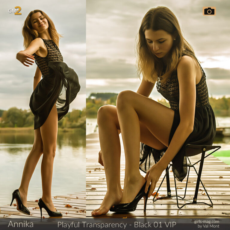 Playful Transparency - Black 01 VIP Annika im schwarzen durchsichtigen Kleid auf dem Steg
