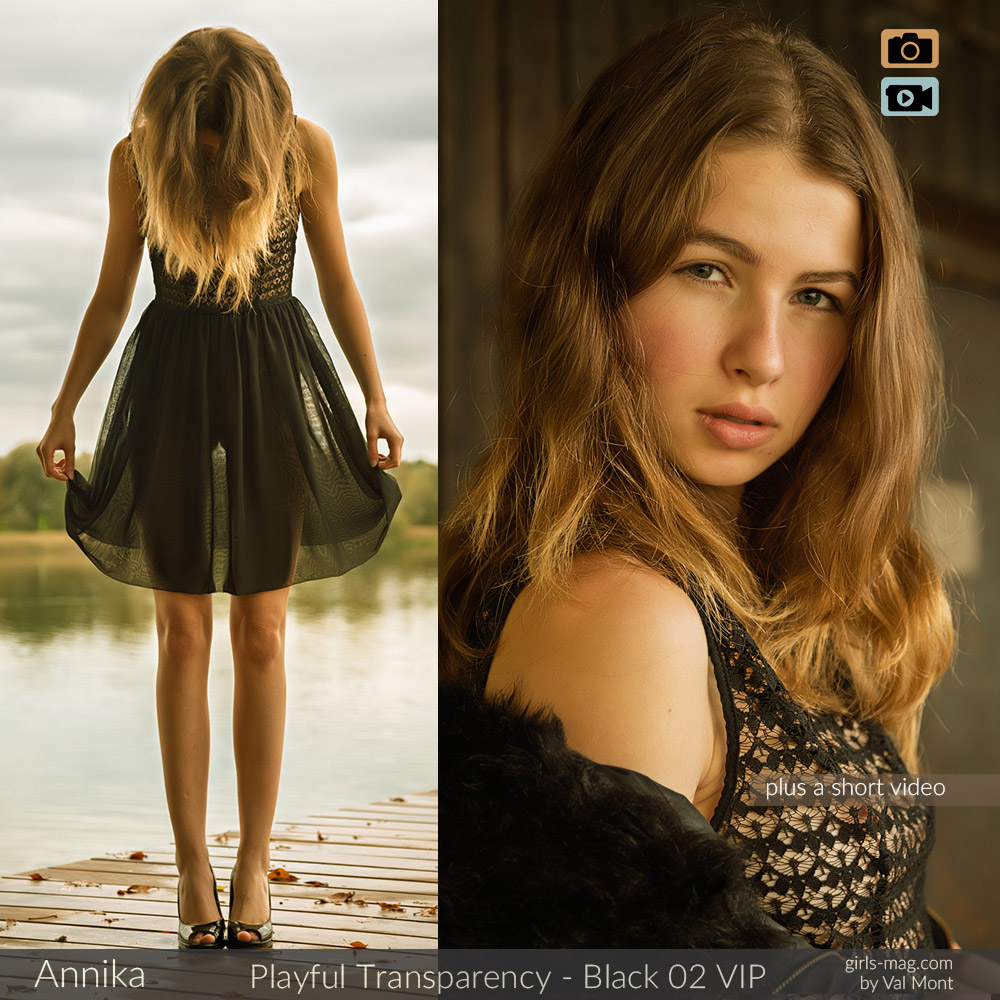 Annika im schwarzen durchsichtigen Kleid auf dem Steg