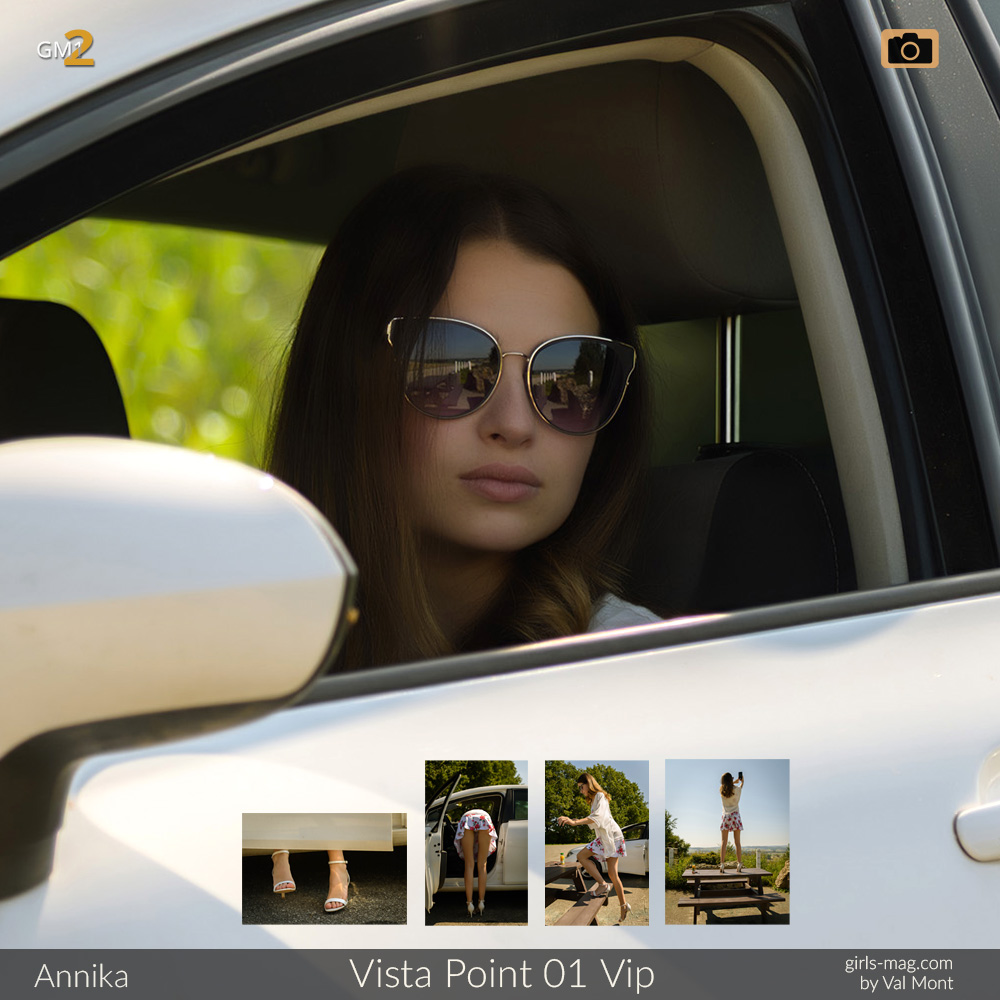 Annika geheimnisvoll mit Sonnenbrille im Auto